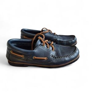 Vintage Clarks Men’s 9.5 Navy Blue Leather Boat Shoes Made in Spain Classic